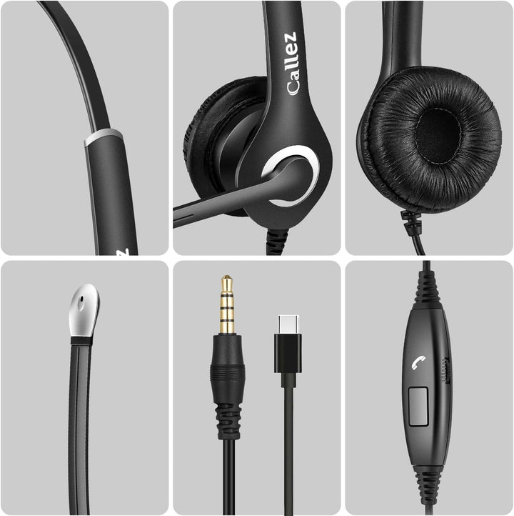 PC Headset Handy für Smartphone Computer Laptop, 3,5mm Klinke USB-C Kopfhörer Handy mit Mikrofon für