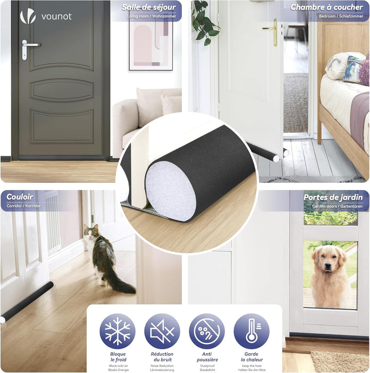 VOUNOT® 4er Set Zugluftstopper für Türen, Türdichtung unten mit Doppeldichtung, zuschneidbare Türbod