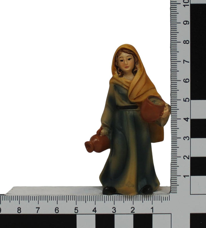 ZICOM Krippenfigur Miniaturfigur Magd mit Zwei Krügen Höhe 8cm handbemalt Polyresin, Modellbau Puppe