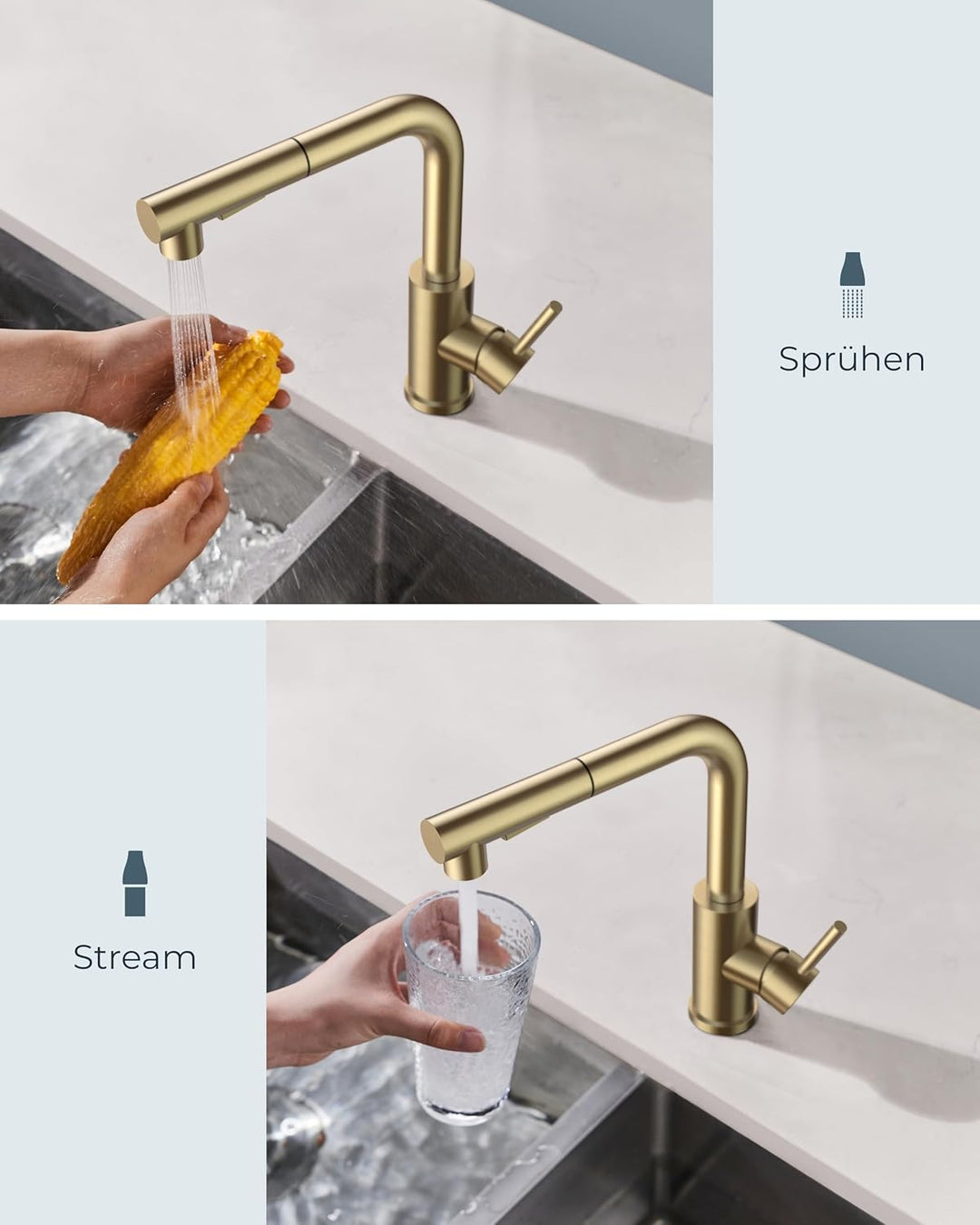 FORIOUS Wasserhahn Küche, Küchenarmatur Ausziehbar mit Brause, Spültischarmatur Küche, L-förmiger Ed