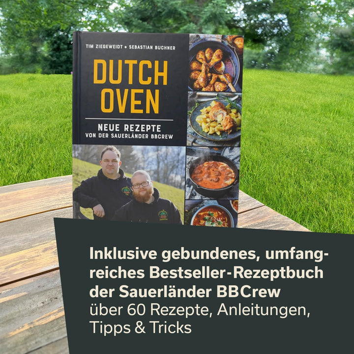 Skandika Dutch Oven Flame Master 8,5 L | Gusseisen Topf zum Kochen, inkl. Rezeptbuch der Sauerländer