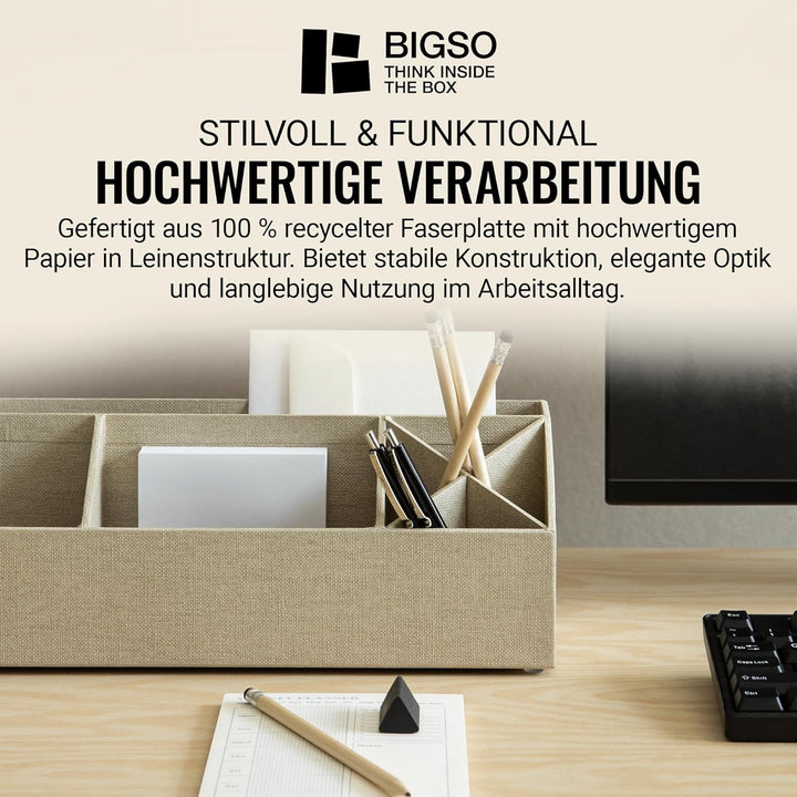 BIGSO ELISA Schreibtisch Organizer – Aufbewahrungsbox mit 4 Fächern – Schreibtischablage für Zettel,