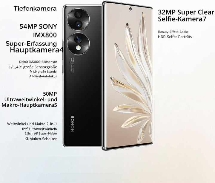 HONOR 70 Smartphone, Handy 5G, SIM frei entsperrt, 8 + 256 GB, 54 MP Dreifach-Rückkamera, 120 Hz 6,6