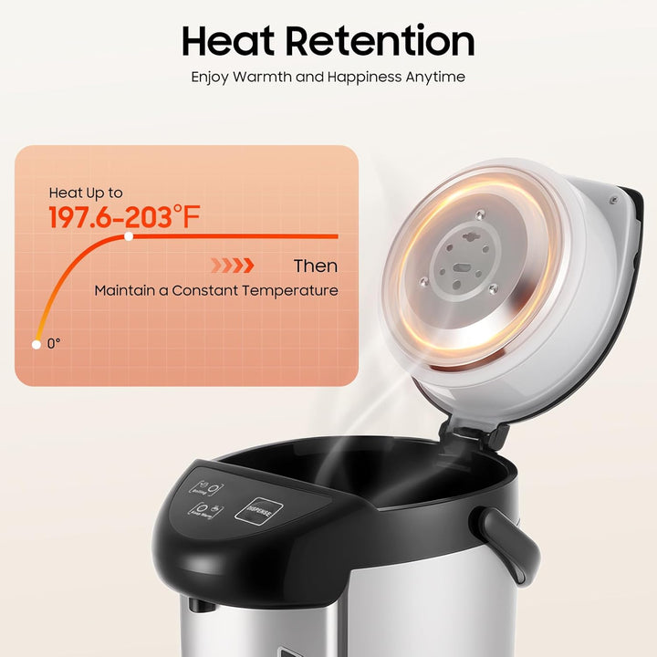 Heisswasserspender mit Temperaturregelung, Edelstahl Warmwasserspender mit Dampfauslass Sicherheitsv