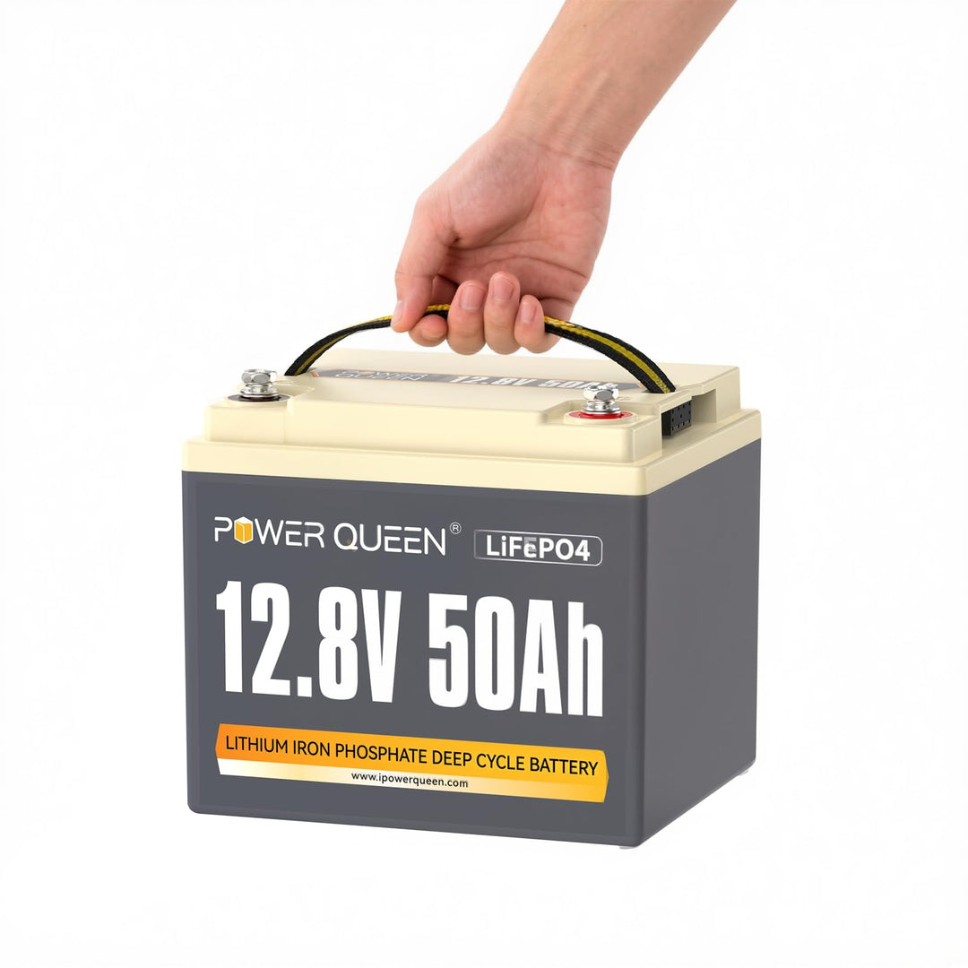 Power Queen 12,8 V 50 Ah LiFePO4 Lithium-Batterie, 640Wh Lithium Akku, über 4000+ Zyklen, Ersatzbatt