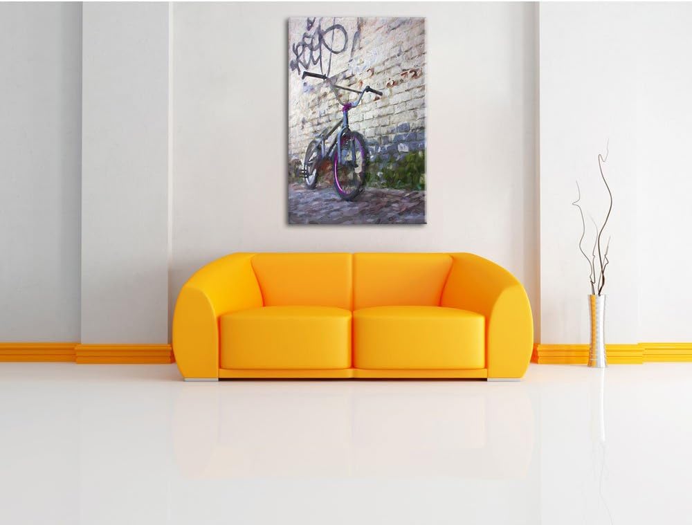 Pixxprint Fahrrad vor Graffitiwand 100x70cm Leinwandbild Wandbild Kunstdruck, 100x70