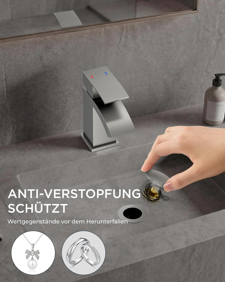FORIOUS Wasserhahn Bad mit Ablaufgarnitur, Wasserfall Waschtischarmatur mit Auslauf Höhe 60 mm, Misc