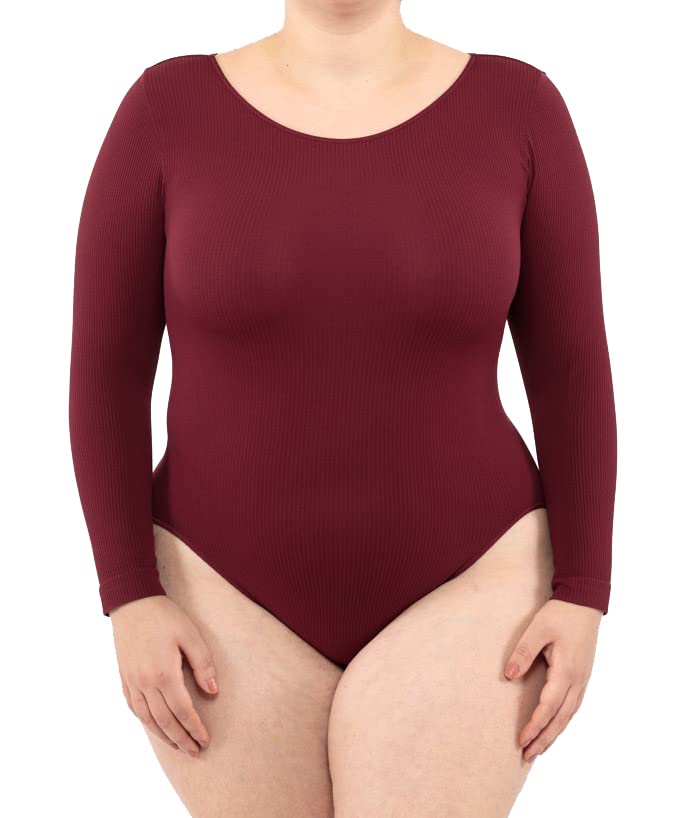 Bodysuit Damen Grösse Grössen Langarm Gerippter Body, Verstellbarem Verschluss, Nahtloser Technologi