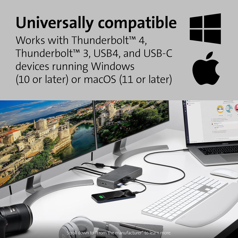 Kensington SD5700T Thunderbolt 4 Dockingstation für Laptops mit Dualem 4K, 4 Thunderbolt-Ports, 4 US