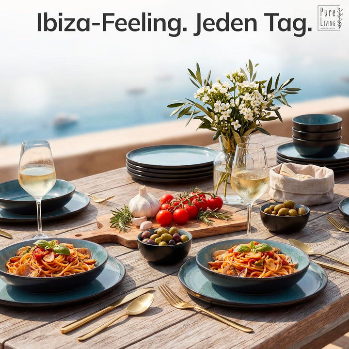 Steingut Servier Teller Gross Ibiza TESTSIEGER, Traumhafte Mediterrane Steingut Servierplatte, Servi