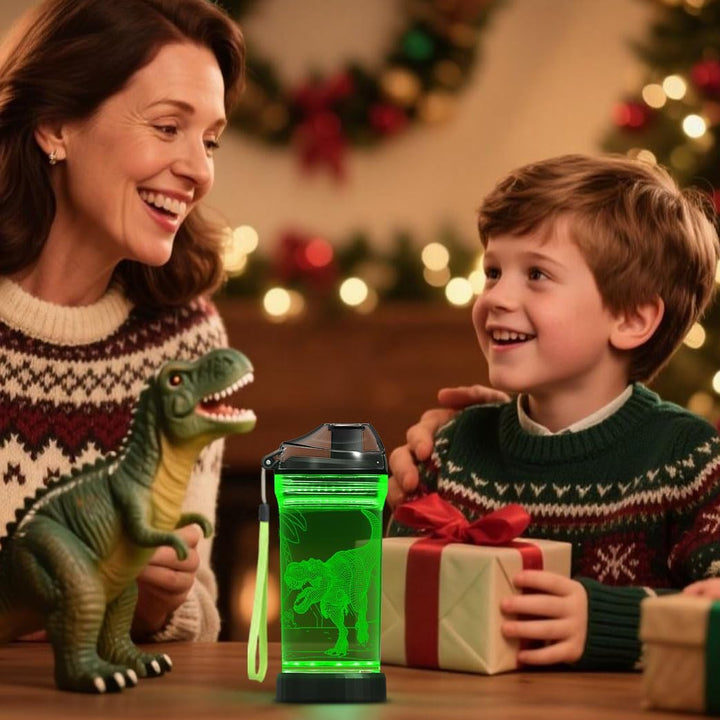 Lightzz Kids Wasserflasche mit 3D leuchtendem Dinosaurier LED Licht - 14 OZ Tritan BPA Free - Kreati