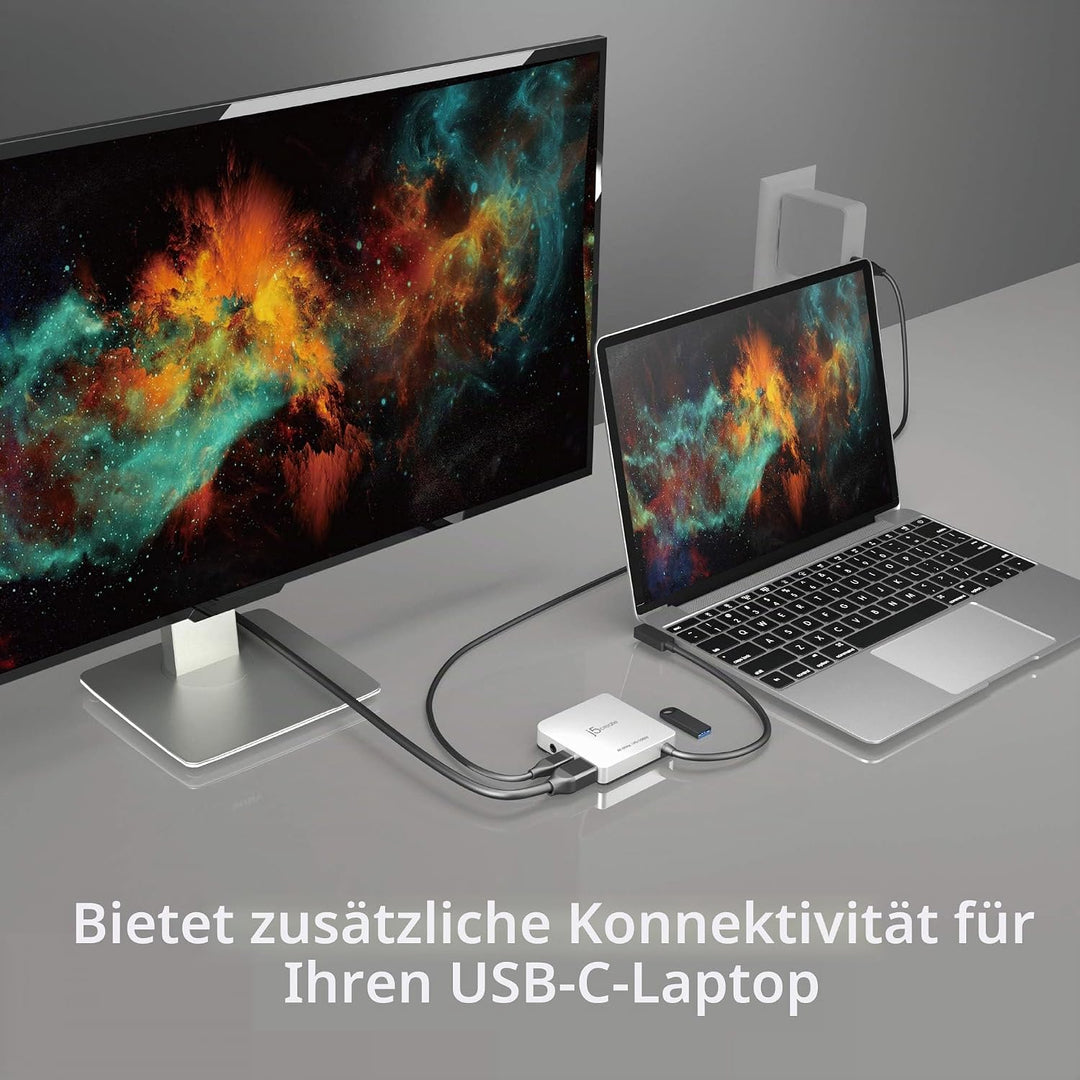 j5create USB C Hub- 6-in-1 Reise-Dockingstation mit HDMI 4K@60Hz, USB C 100W PD-Ladegerät und USB A