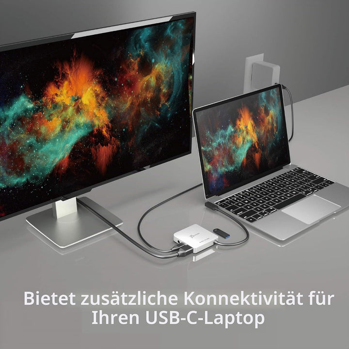 j5create USB C Hub- 6-in-1 Reise-Dockingstation mit HDMI 4K@60Hz, USB C 100W PD-Ladegerät und USB A