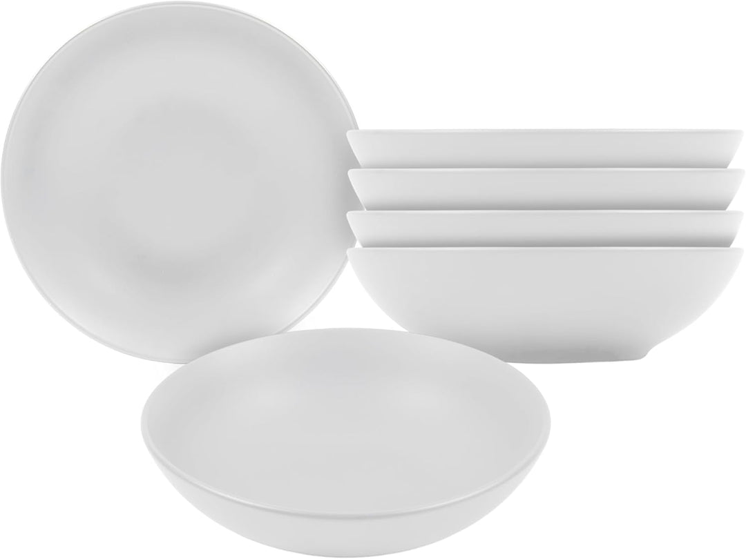 Feinkeramik Suppenteller weiss matt - 6er Set - Keramik Teller tief Ø 20 cm - Tellerset Keramiktelle
