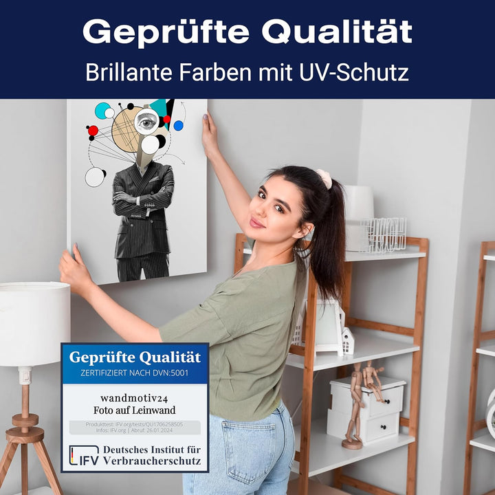 wandmotiv24 Leinwandbild Digital Art, 60x45cm, Hochformat, Anzug, Auge, Deko, Bilder auf Leinwand, W