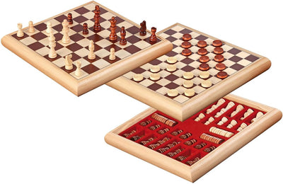 Philos 2803 - Schach-Dame-Set, beidseitig bedrucktes Brett mit Holzbox