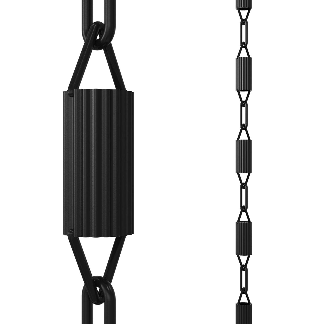Rain Chains Direct Manicotti Regenkette, 8,5 FuÃŸlänge, Aluminium, schwarz pulverbeschichtet, funkti
