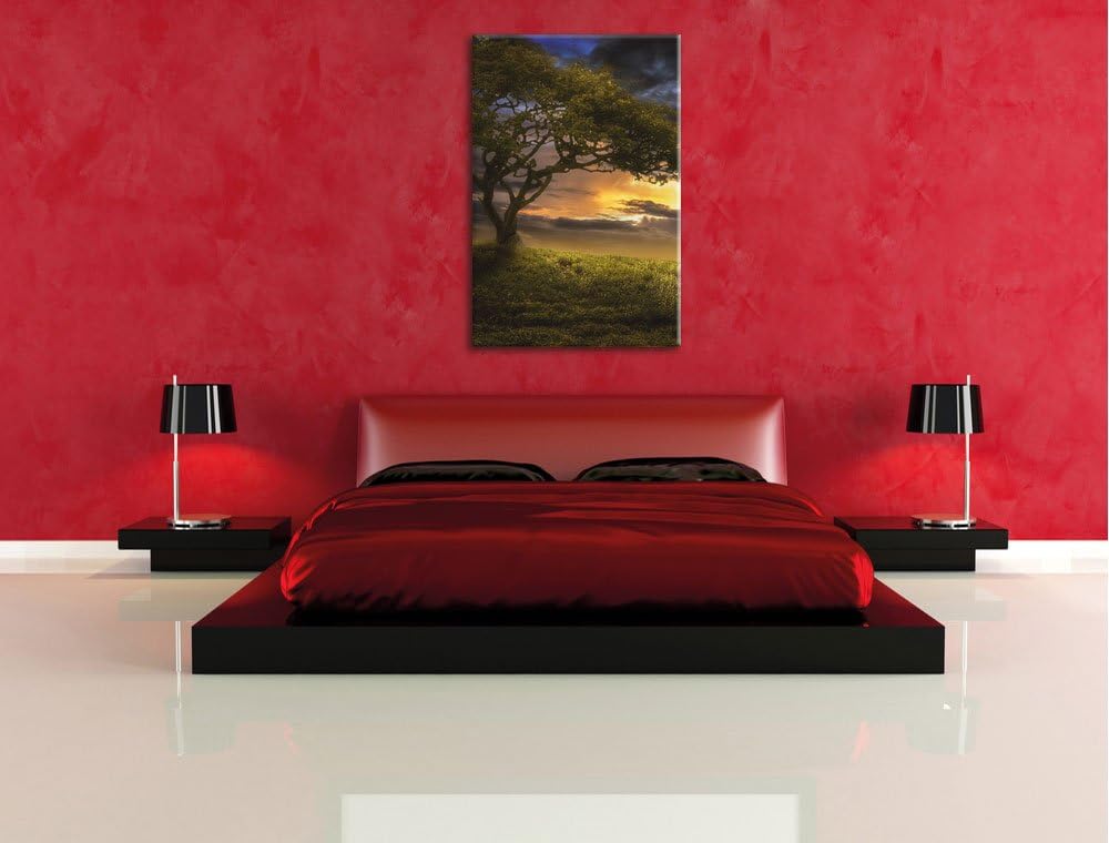 Pixxprint Einsamer Baum schwarz weiss / 100x70cm Leinwandbild bespannt auf Holzrahmen/Wandbild Kunst