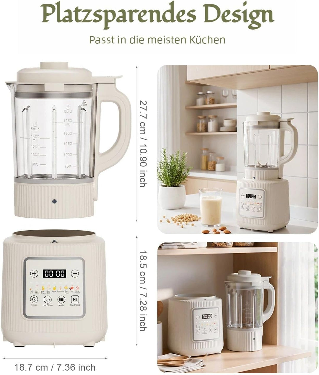 Nussmilch Maschine 11-in-1, 1,75L Automatisch Sojamilchbereiter, Für Selbstgemachte Pflanzenmilch, H