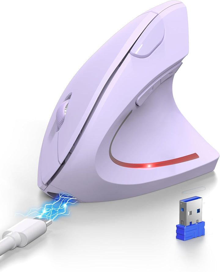 TECKNET Ergonomische Bluetooth Maus, Wiederaufladbar Kabellose Vertikale Maus (BT 5.0/3.0 + 2.4G), 6
