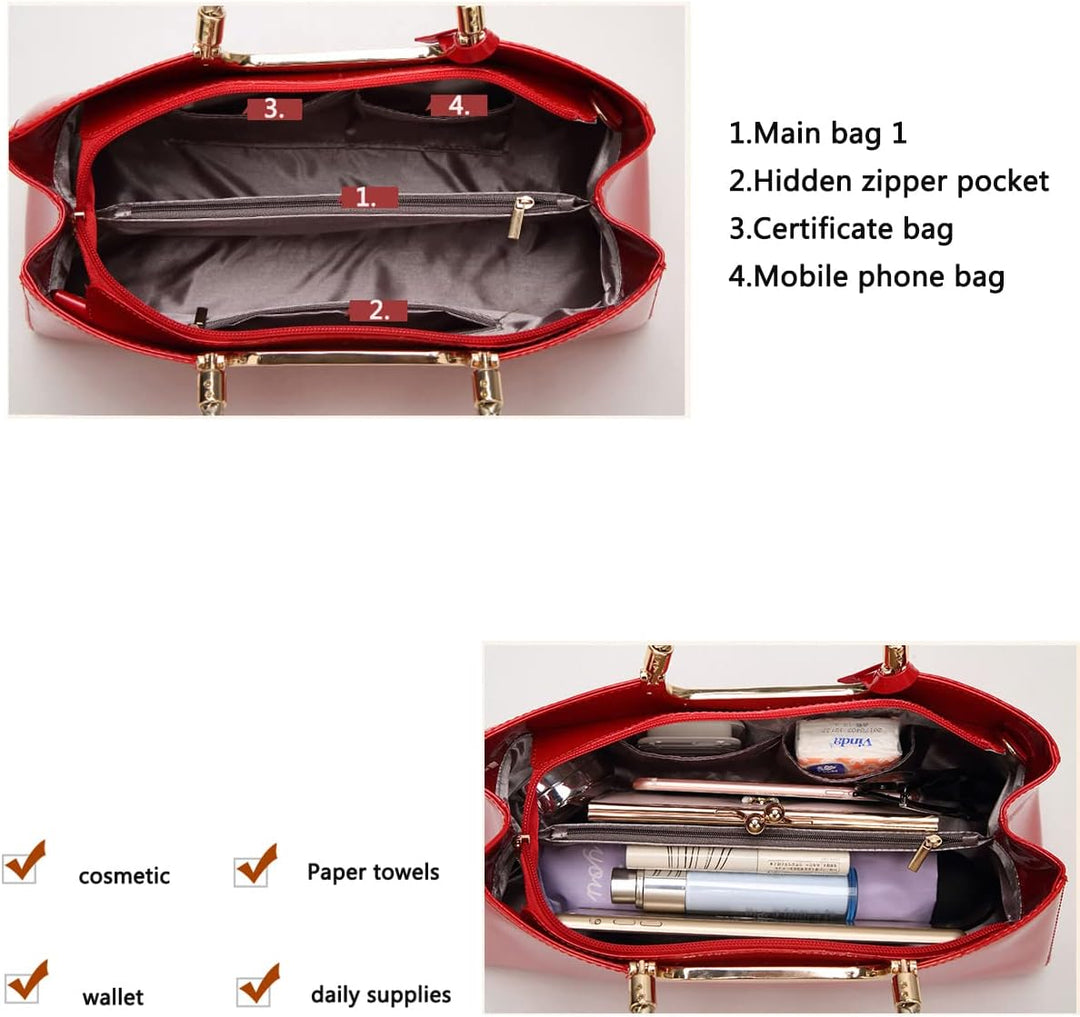 Coolives Damen Handtasche Tasche aus PU-Lackleder Henkeltasche Abendtasche Schultertasche Umhängetas