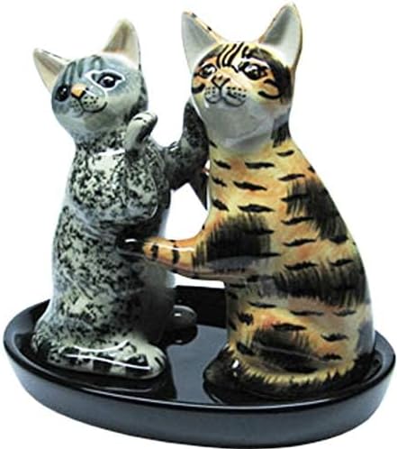 Keramik Salz und Pfefferstreuer Set Katzen Motiv (GRAU UND ROT), Grau und Rot