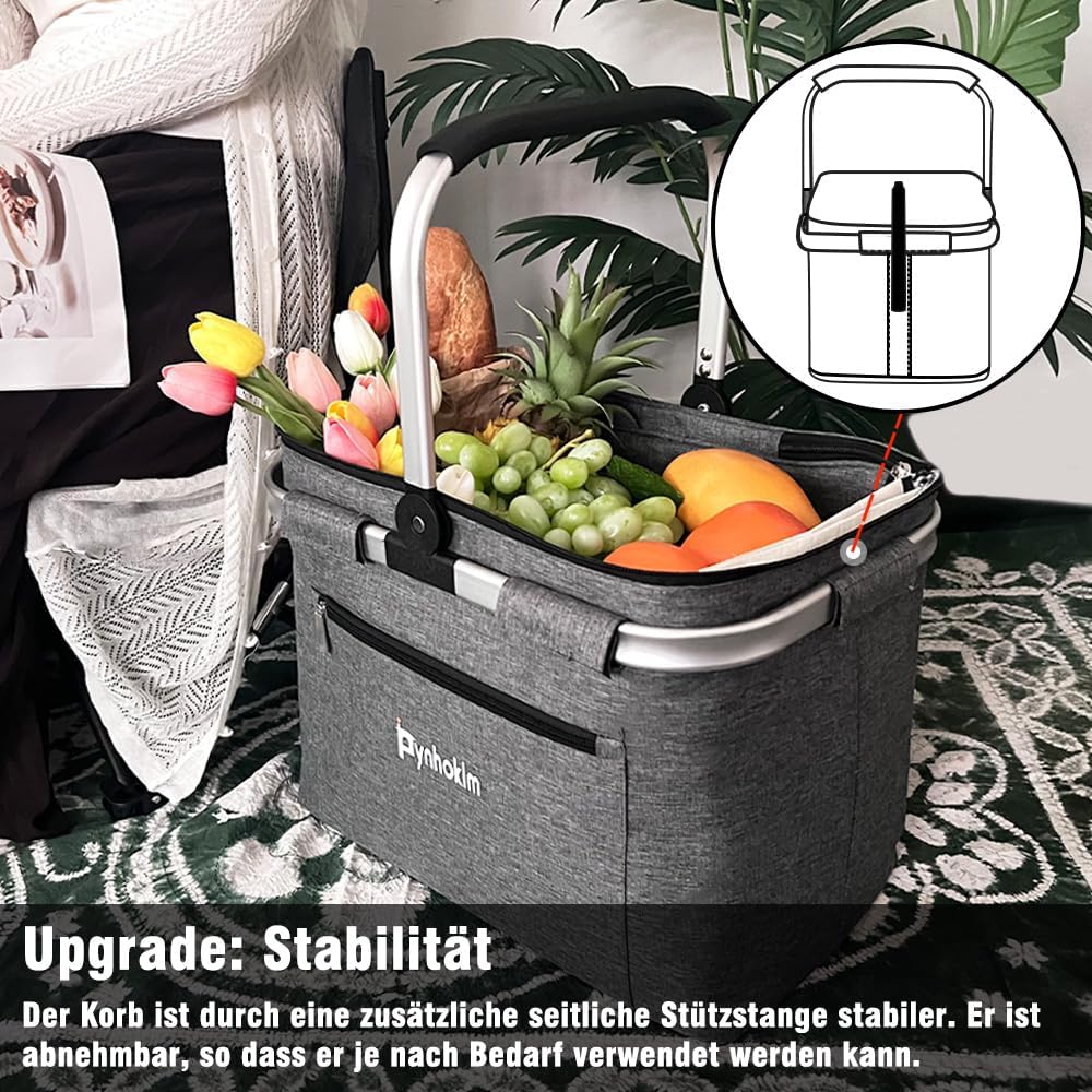 Pynhoklm®30L Einkaufskorb mit Kühlfunktion Tragekorb Faltbar Picknickkorb mit Deckel Klappkorb Therm