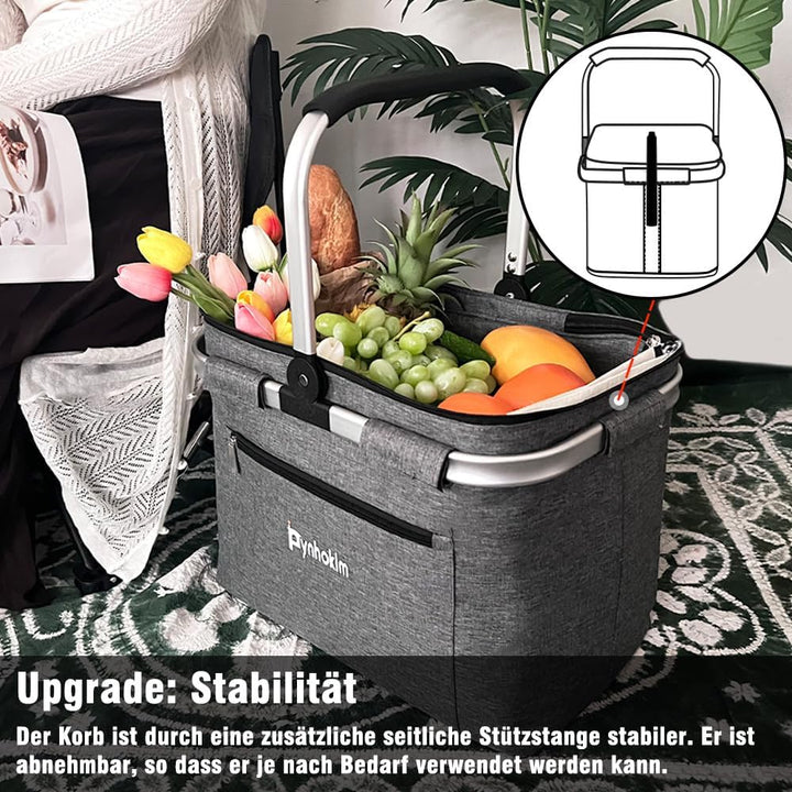 30L Einkaufskorb mit Kühlfunktion Tragekorb Faltbar Picknickkorb mit Deckel Klappkorb Thermokorb Iso