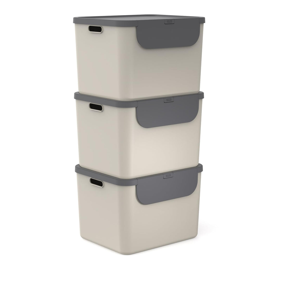 Rotho Albula 3er-Set Mülltrennung Küche 55l | Mülltrennsystem 3fach mit Griffen und 6 Aufklebern | s