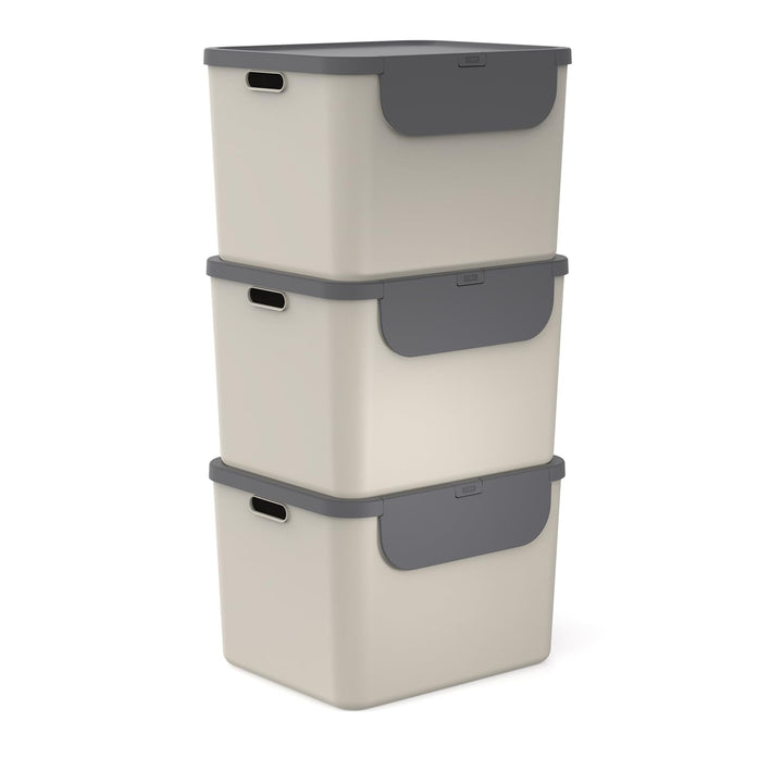 Rotho Albula 3er-Set Mülltrennung Küche 55l | Mülltrennsystem 3fach mit Griffen und 6 Aufklebern | s