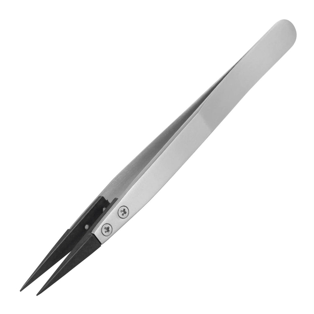 Pinzette mit feiner Spitze, ESD-Edelstahlgehäuse mit Kunststoffspitzen (PPS). Hergestellt in Japan.