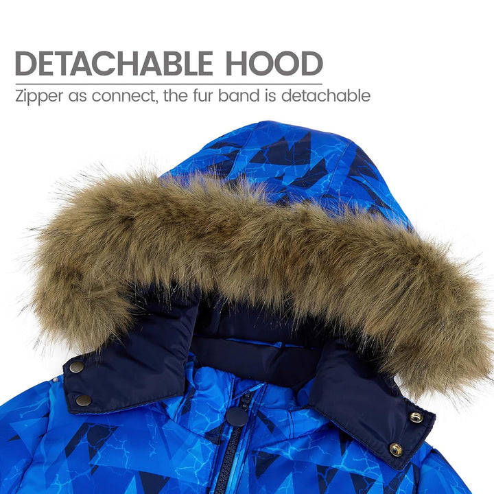 JiAmy Kinder Schneeanzug Daunenjacke mit Kaputze + Schneelatzhose, Winter Bekleidungsset Mädchen Win