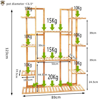 Pflanzenregal Bambus, Blumenregal mit 9 Ablagen mehrstöckig, EXTRA GROss Blumenständer Blumentreppe