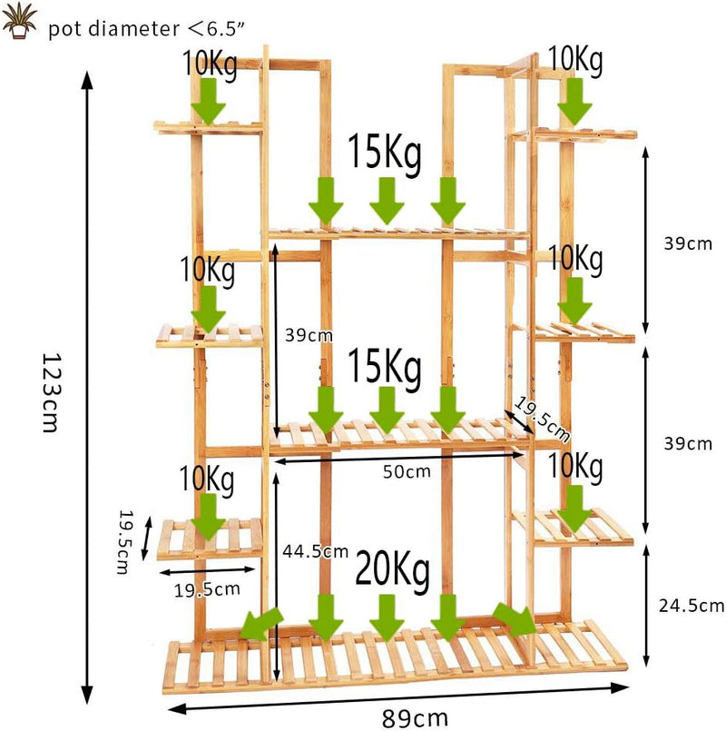 Pflanzenregal Bambus, Blumenregal mit 9 Ablagen mehrstöckig, EXTRA GROss Blumenständer Blumentreppe