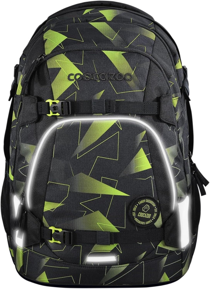 coocazoo Schulrucksack-Set Mate „Lime Flash“ 2-teilig, schwarz, ergonomischer 30L Tornister, mit Bru