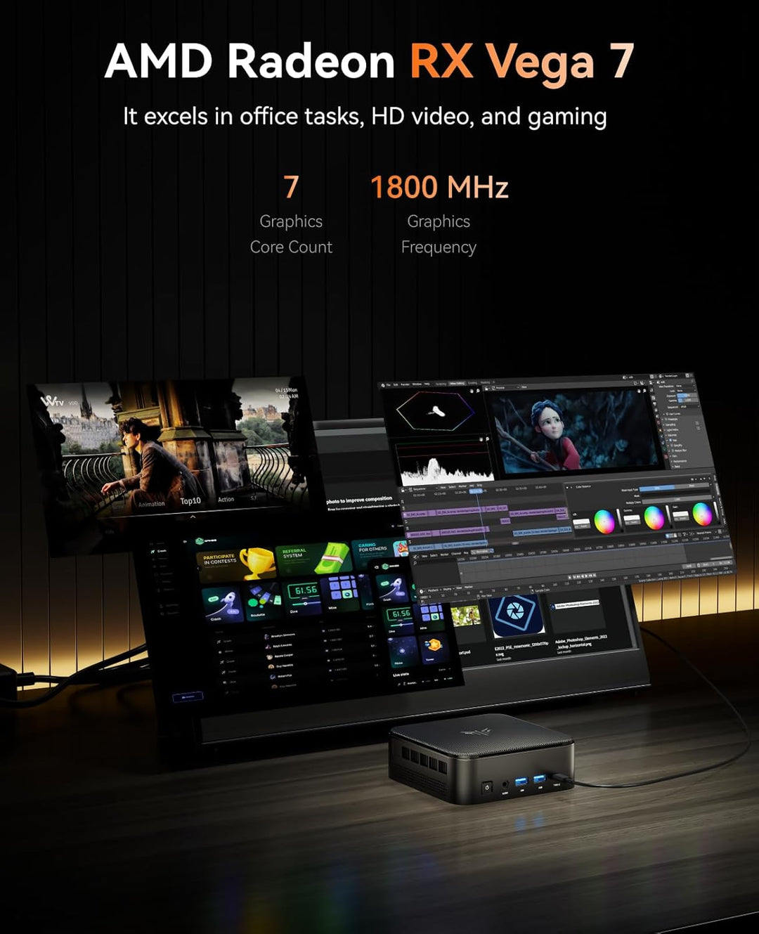 NiPoGi Mini PC 32GB DDR4 1TB SSD, AMD Ryzen 7 5700U(Bis zu 4.3 GHz,8C/16T) Micro Desktop Computer Fü
