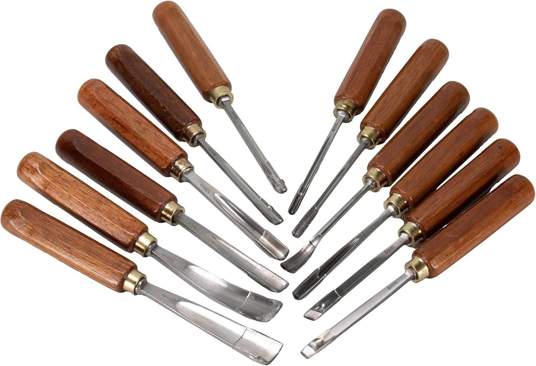Schnitzeisen Set 12-tlg. in Tasche Schnitzersatz Beitel Schnitzsatz Stechbeitel