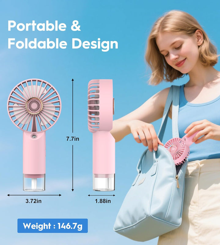 Mini Handventilator mit Feuchtigkeitsfunktion, Tragbarer Taschenventilator USB-C Wiederaufladbarer,