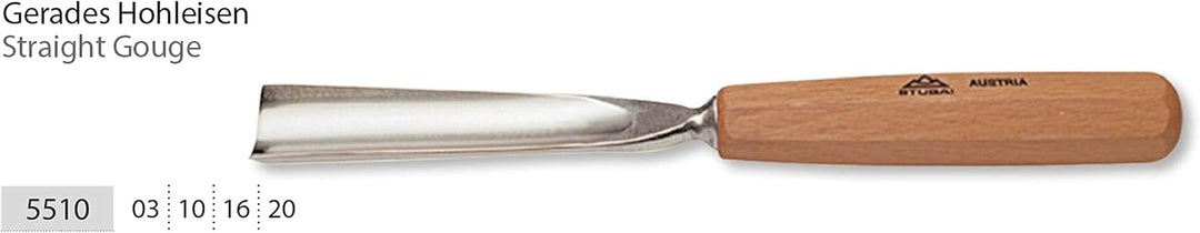 Stubai Stechbeitel Serie 55 - Form 10 : Gerades Hohleisen 3mm - 551003, 3mm