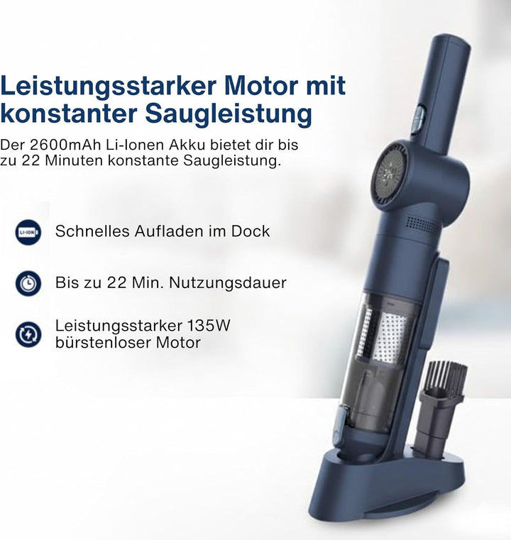 Samako NanoDetect Pro 135W Auto Handstaubsauger Akku, kabelloser Handsauger mit HEPA-Filter, Auflade