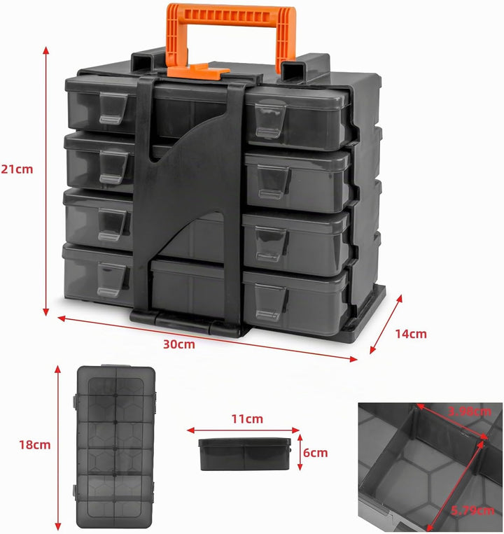 ZKH Sortierbox 30x20x21 cm, 4x Sortimentskasten, 4x12 herausnehmbare Fächer, Material PP, Sichere Au