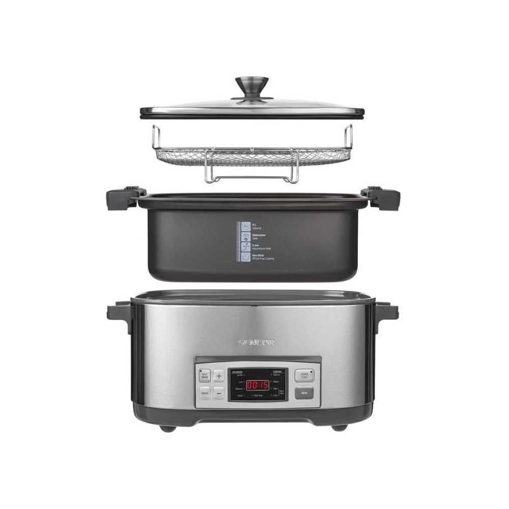 SENCOR SPR 5500SS Slowcooker, 1350 Watt, Kochbehälter, 4 einstellbare Kochfunktionen, Edelstahl