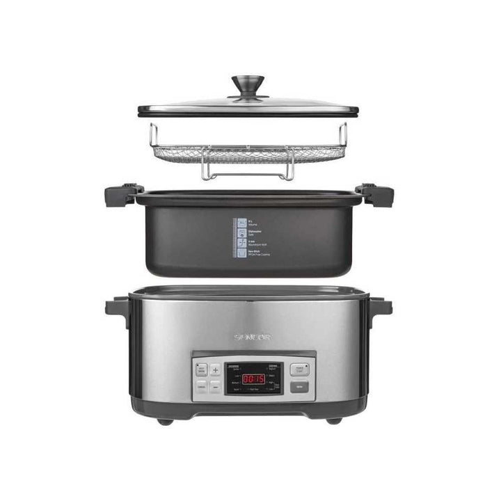 SENCOR SPR 5500SS Slowcooker, 1350 Watt, Kochbehälter, 4 einstellbare Kochfunktionen, Edelstahl