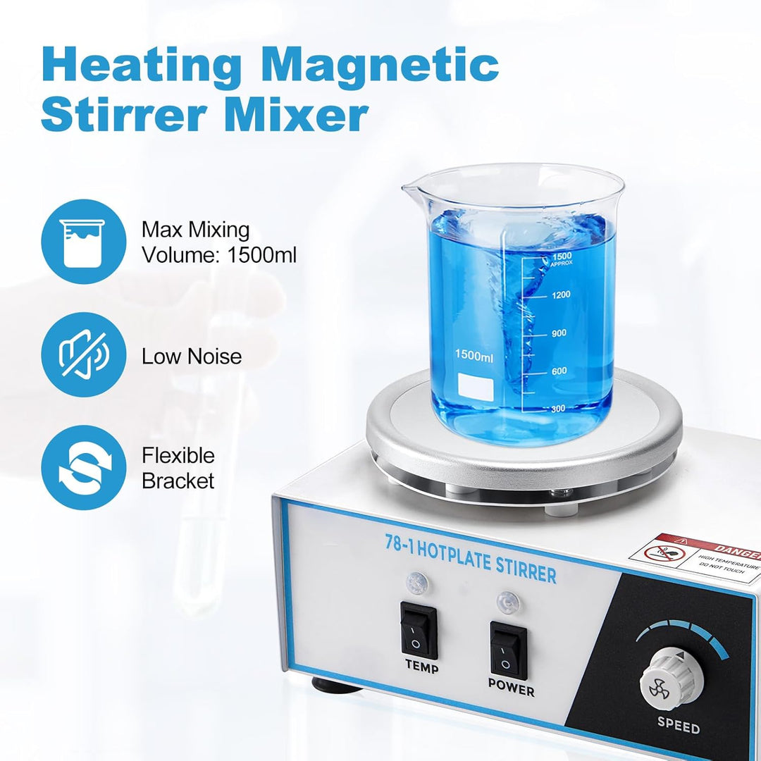 1.5L Magnetrührer mit Heizplatte, 100-2600 rpM 280°C 120mm mit PT1000-Sensor Biegbare Halterung, Mag