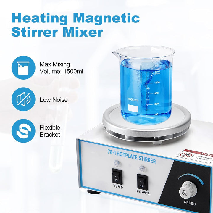 1.5L Magnetrührer mit Heizplatte, 100-2600 rpM 280°C 120mm mit PT1000-Sensor Biegbare Halterung, Mag