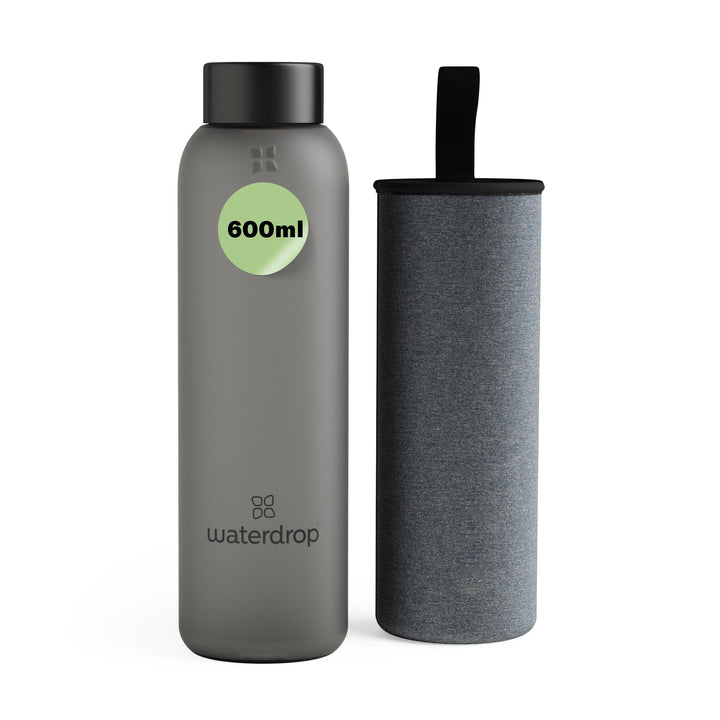 Waterdrop® Edition Glass Bottle 600ml Trinkflasche Glas auslaufsicher, Kohlensäure geeignet | BPA fr