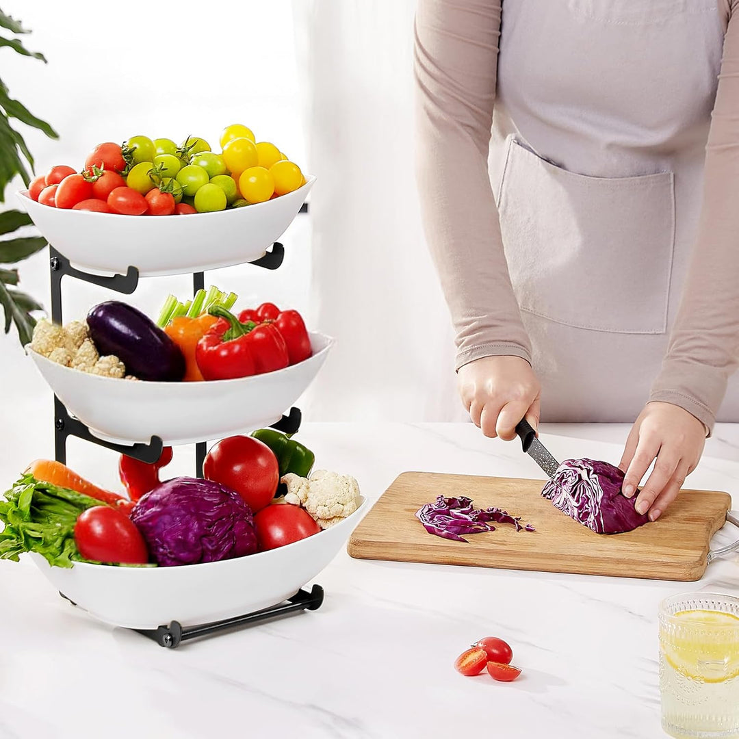 Lifewit Obst Etagere mit 3 Etagen, Servierplatte zum Anrichten von Speisen, weisse wiederverwendbare