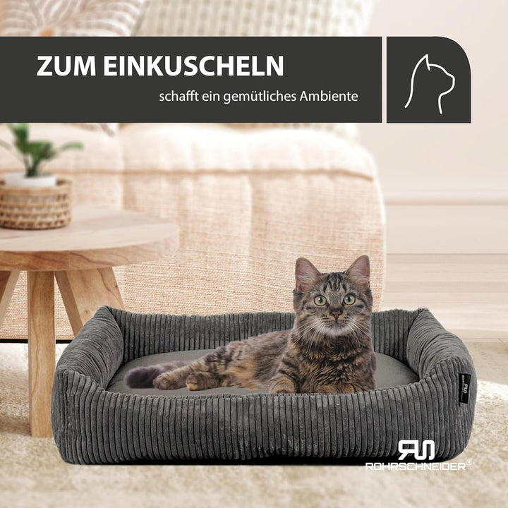 Rohrschneider Katzenbett Cordstoff mit Spielkugelset (Grau, breiter Cordstoff) Grau breiter Cordstof