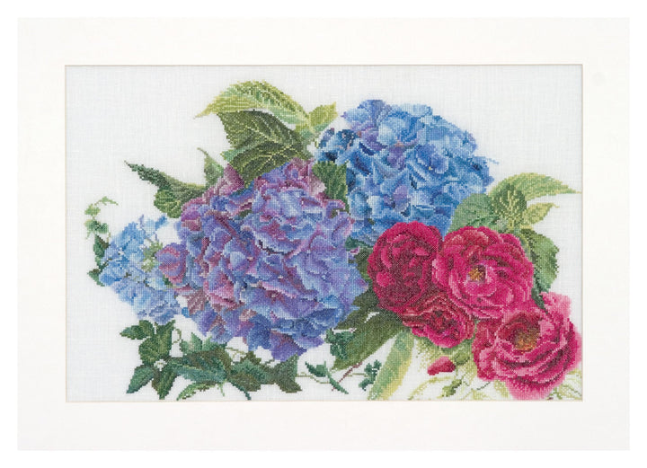 Thea Gouverneur - Kreuzstich-Set - Hortensie & Rose - Aida - 16 Count - Für Erwachsene - 442A