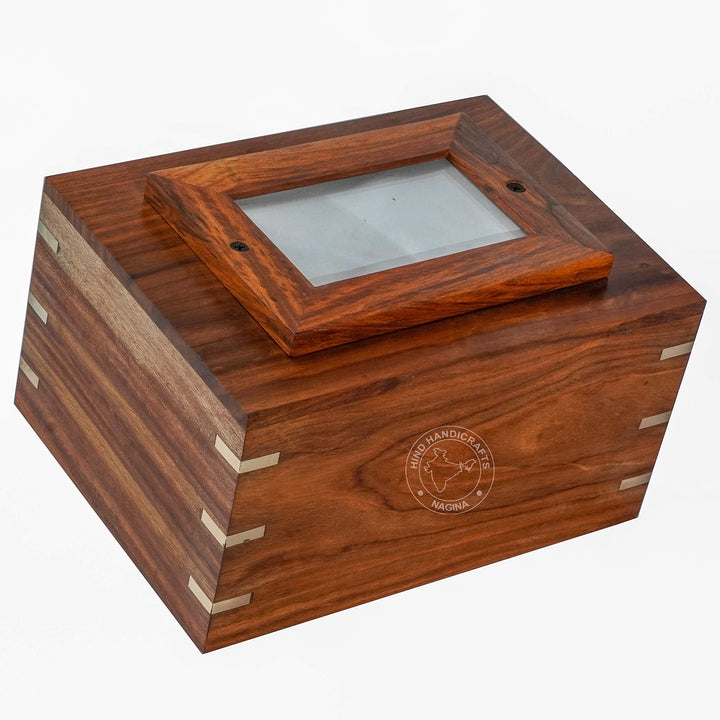 Rosewood Messing eingelegte Holzurne für menschliche Asche Erwachsene – Handgefertigte Foto-Beerdigu